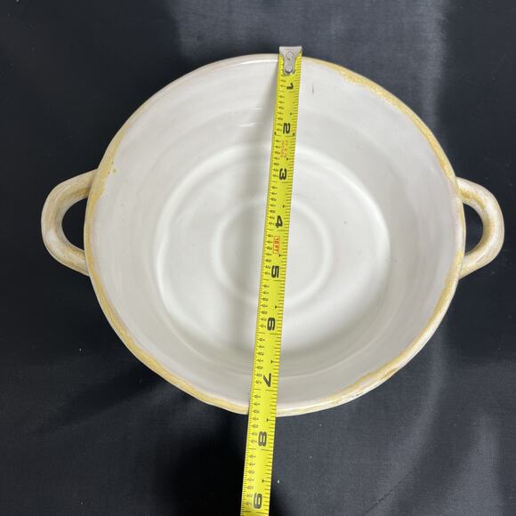 Terra Cotta Studio Stamped Pattern Pottery Baking Dish Unmarked Yellow Ivory - Picture 9 of 11